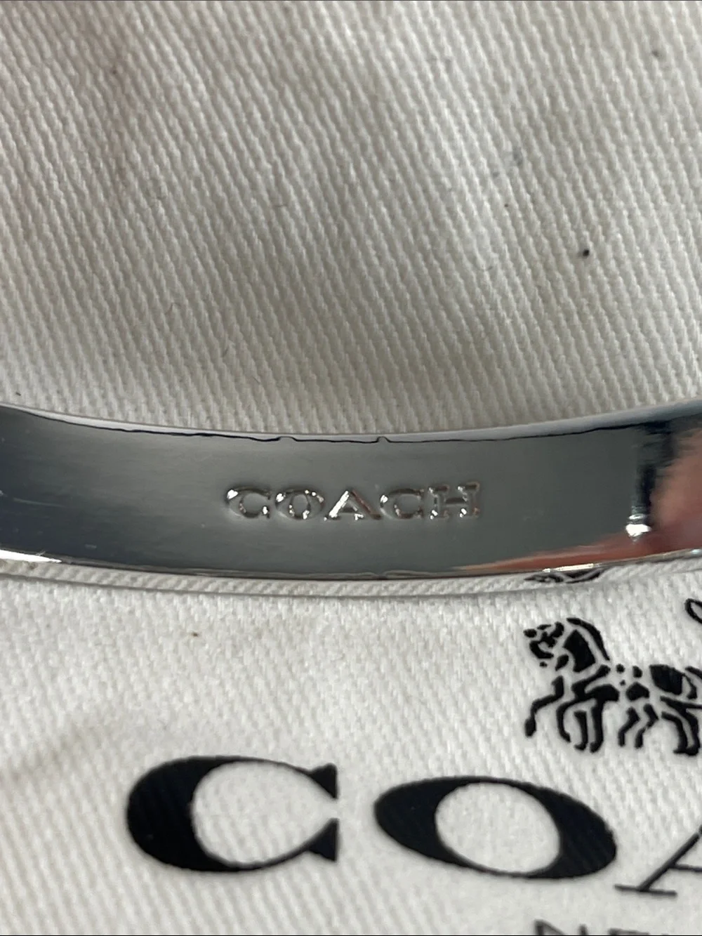 Coach Blue Enamel Signature C Silver Tone Hinged Bangle Bracelet
